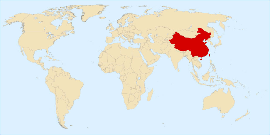 Localiser chine sur carte du monde